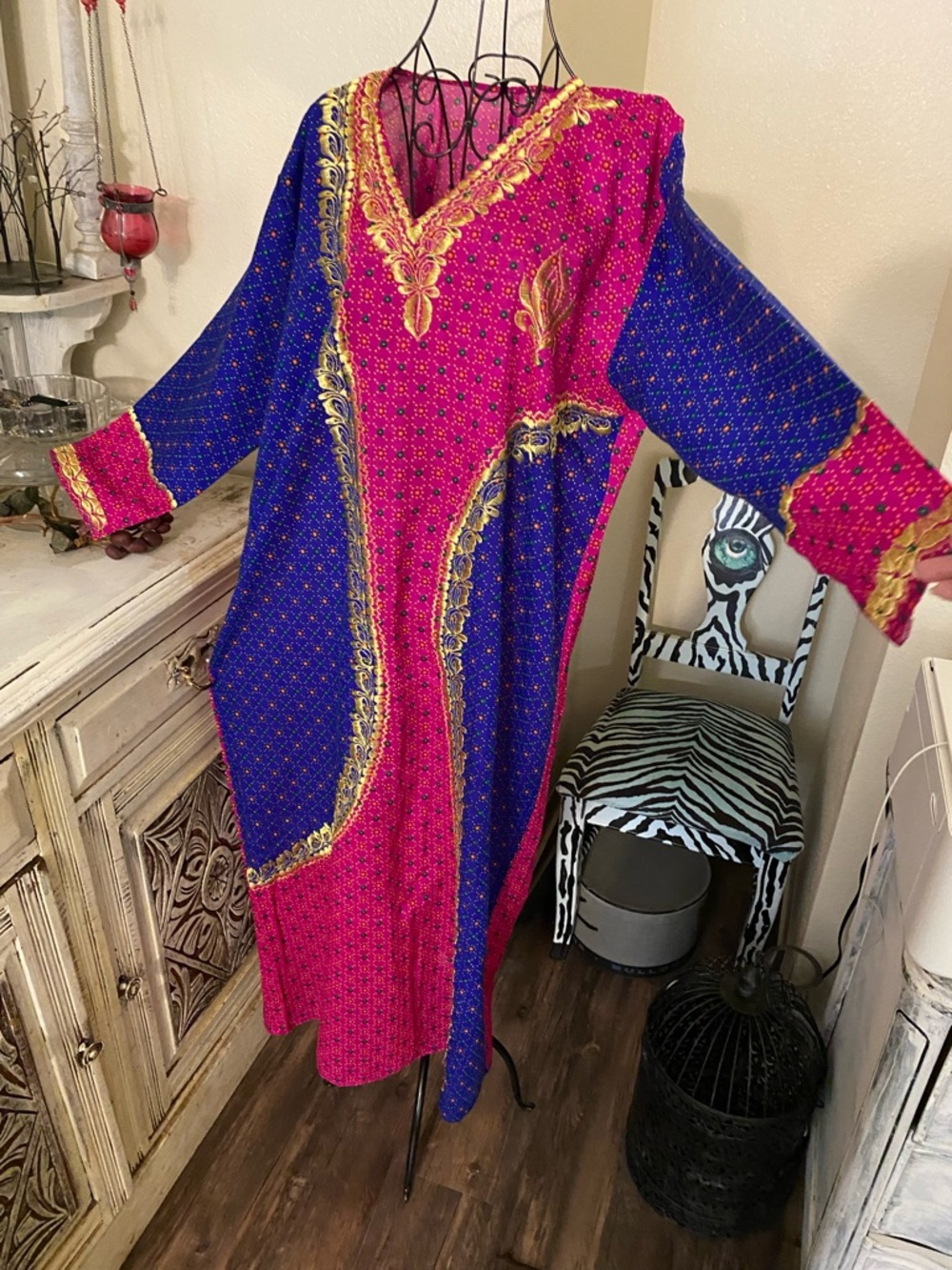 Embroidered Two-Tone Maxi Kaftan - Pink & purple - Picture 4 of 8